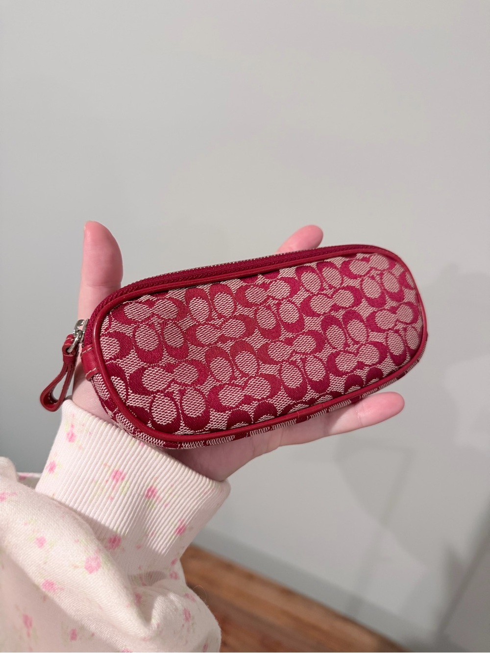 Rare Coach Red Jacquard Eyeglass Zip Case